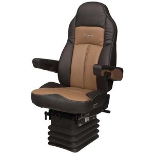 Seats Inc. Legacy Silver Seat W/ High Back, STD Base, Armrests, Bellows - DuraLeather Black / Brown