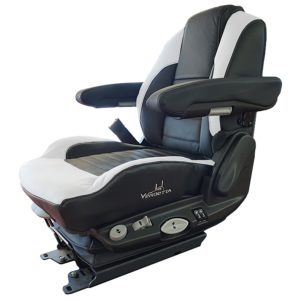 Vendetta Premium Mid Back Air Truck Seat With Lumbar Support, Reclining Back, Memory Position, & Dual Armrests - Black / Gray Leather